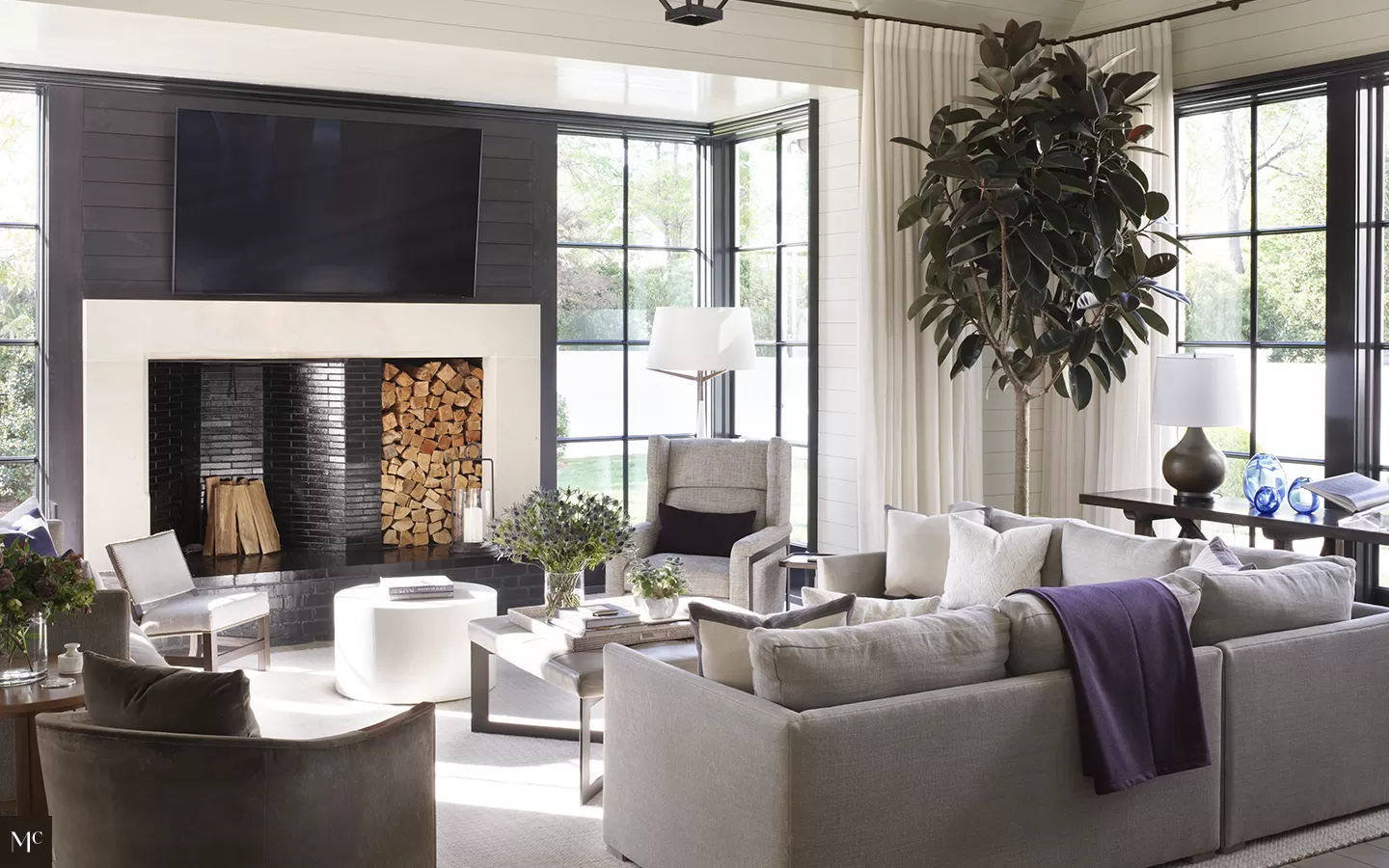 living room with light gray neutral colors