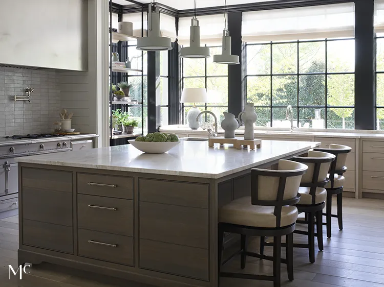 dark gray and wood colors in a modern kitchen