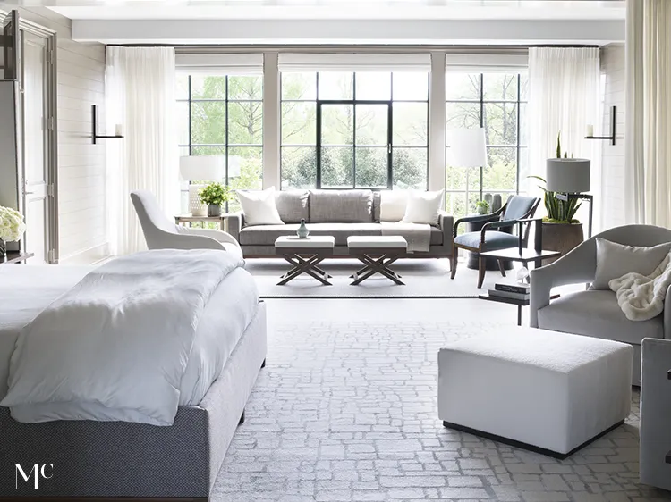 bedroom with white furniture and light gray decorations