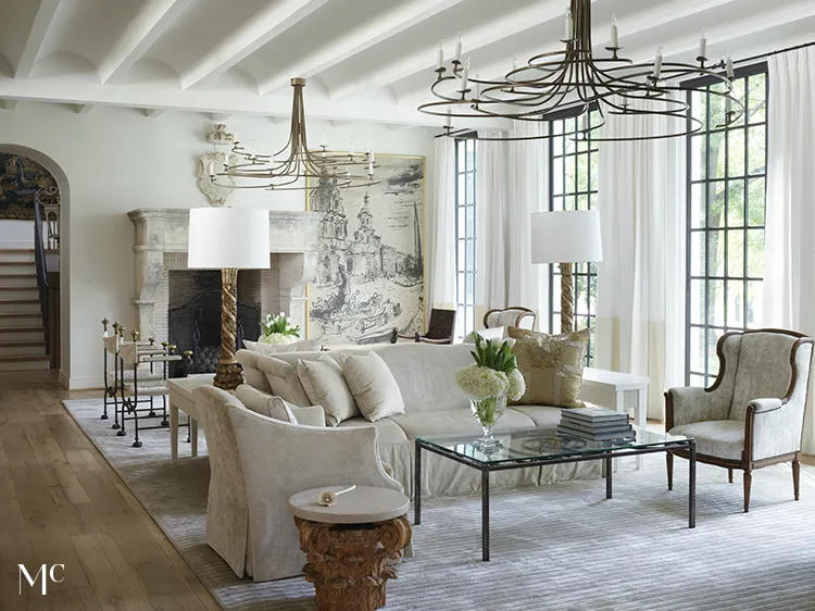 living room with marble and white furniture